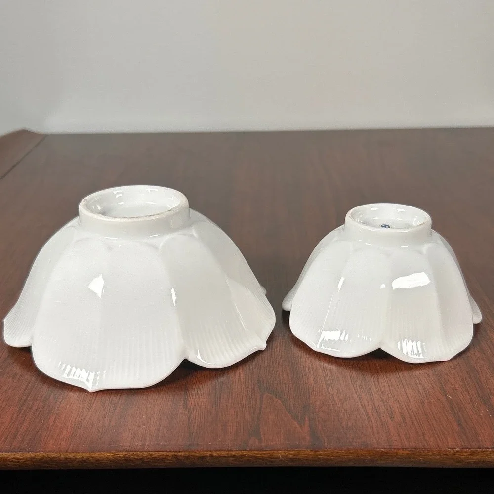 Vintage Japanese White Porcelain Lotus Flower Scalloped Nesting Bowls Set of 2